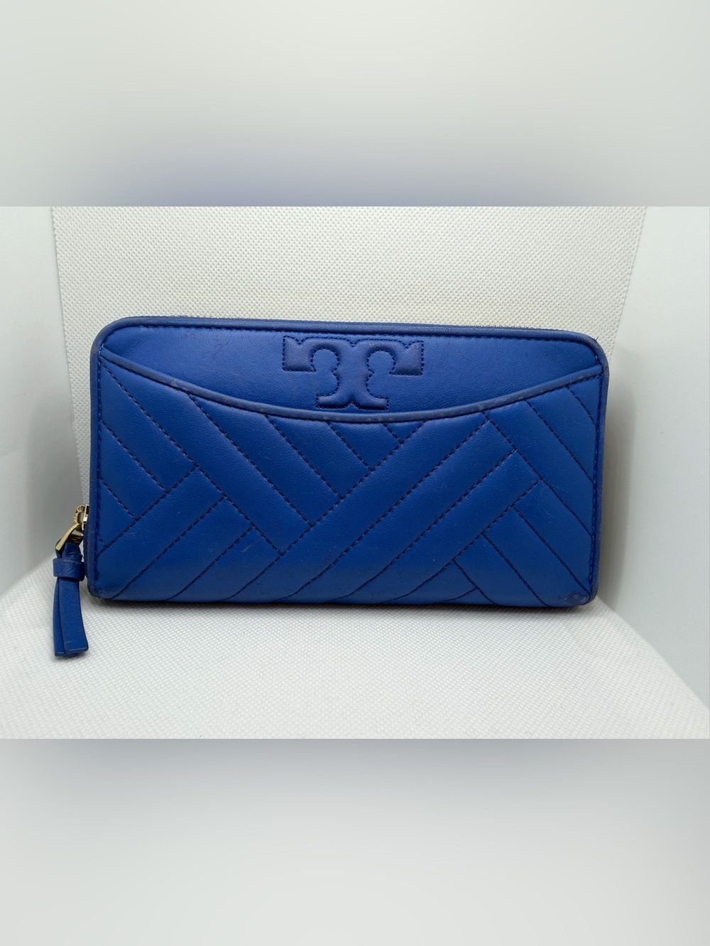 Tory Burch Cobalt Quilted Zip Wallet